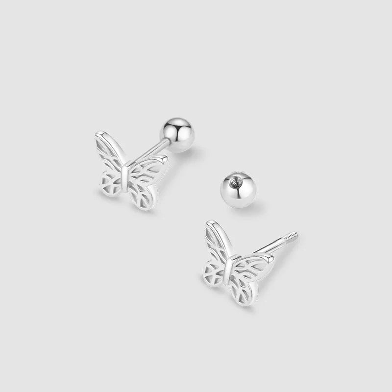 Korean 925 Silver Needle Tragus Piercing Helix Studs Earrings for Women 2Pcs Butterfly Heart Trendy Ear Piercing Body Jewelry