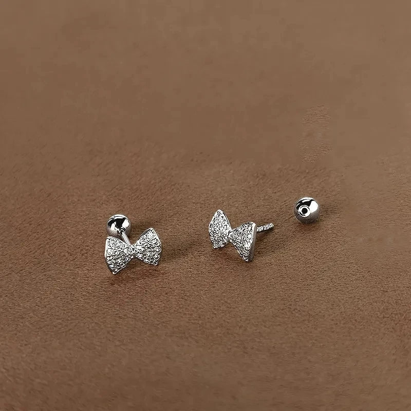 Korean 925 Silver Needle Tragus Piercing Helix Studs Earrings for Women 2Pcs Butterfly Heart Trendy Ear Piercing Body Jewelry