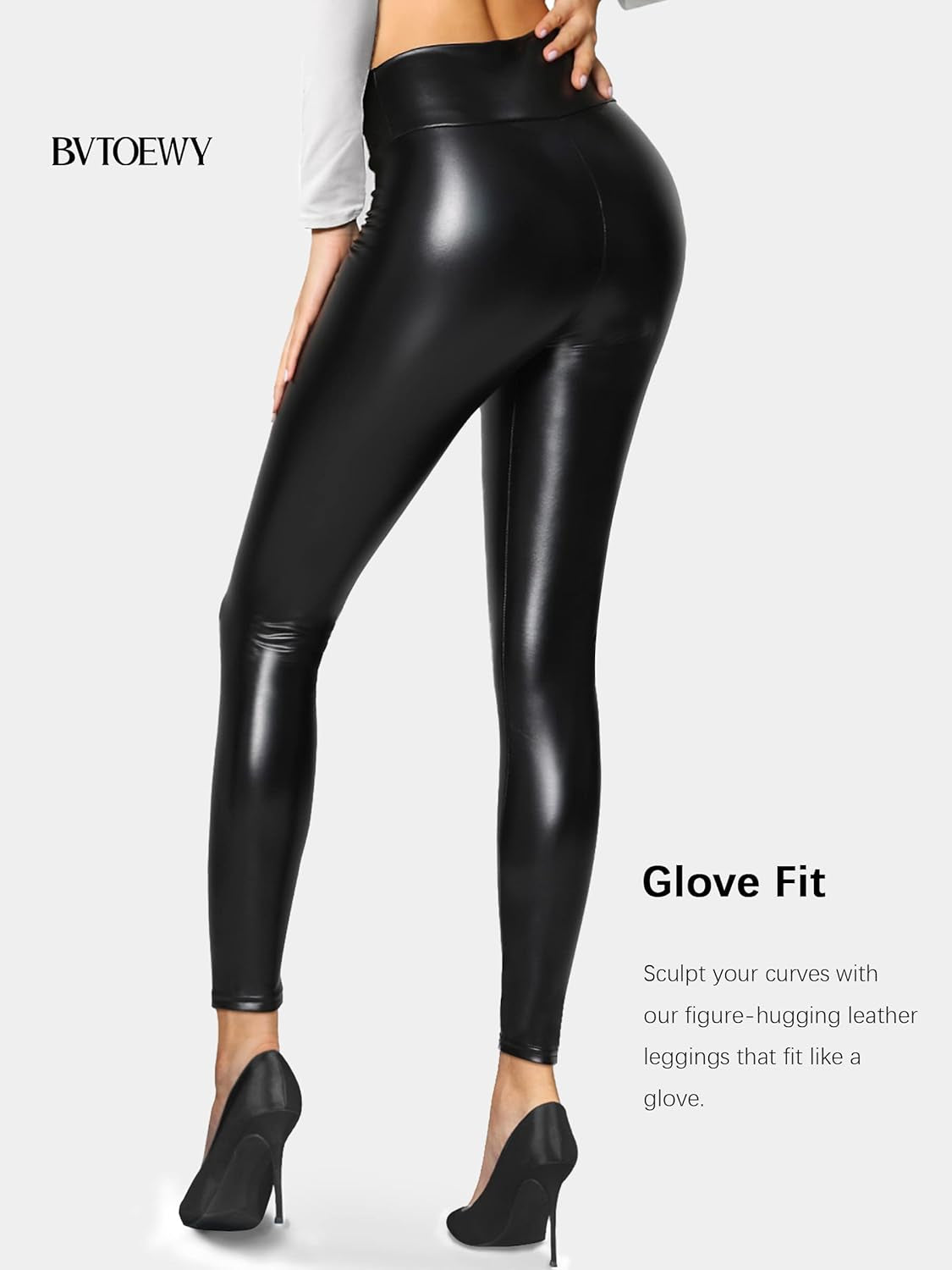 Women'S Faux Leather Leggings High Waisted Tummy Control Stretchy Leather Tights for Women
