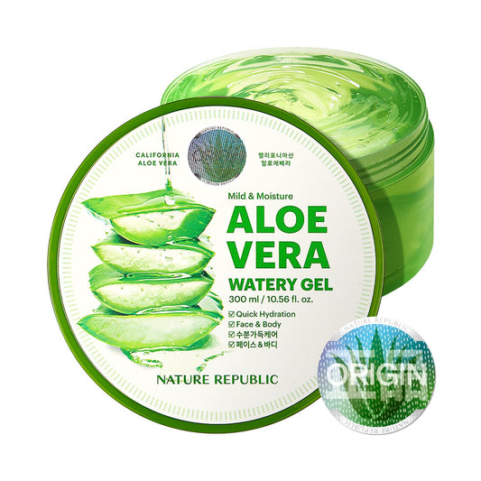 Aloe Vera Watery Gel - Quick Hydration & Moisturizing, Non-Sticky Texture for Face, Hair, and Sunburn Relief - Korean Skin Care for All Skin Types