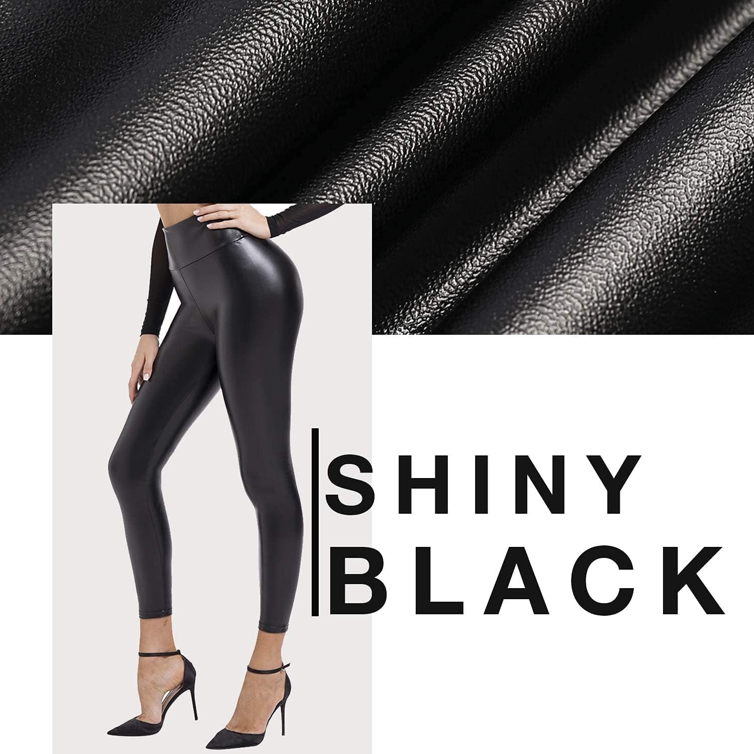Faux Leather Leggings for Women High Waist Pants Black Elastic Tights