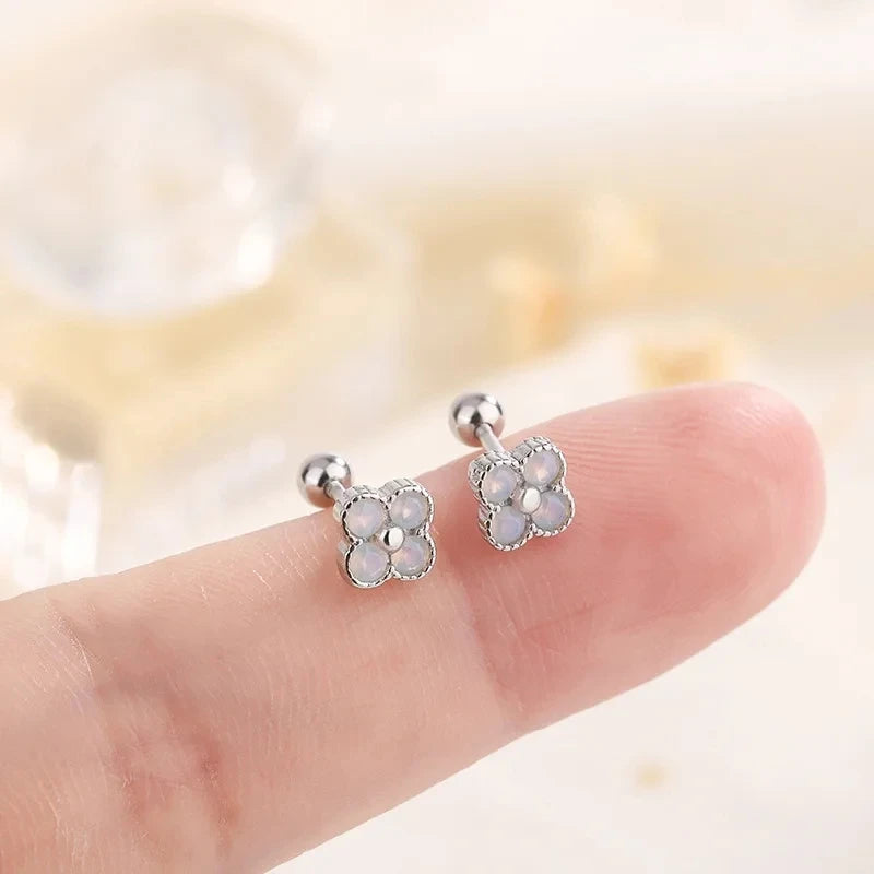 Korean 925 Silver Needle Tragus Piercing Helix Studs Earrings for Women 2Pcs Butterfly Heart Trendy Ear Piercing Body Jewelry