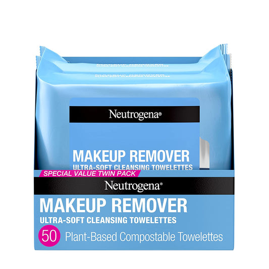 Ultra-Soft Makeup Remover Wipes - 50 Alcohol-Free, Plant-Based Facial Towelettes for Effortless Waterproof Makeup Removal (2 Packs of 25)