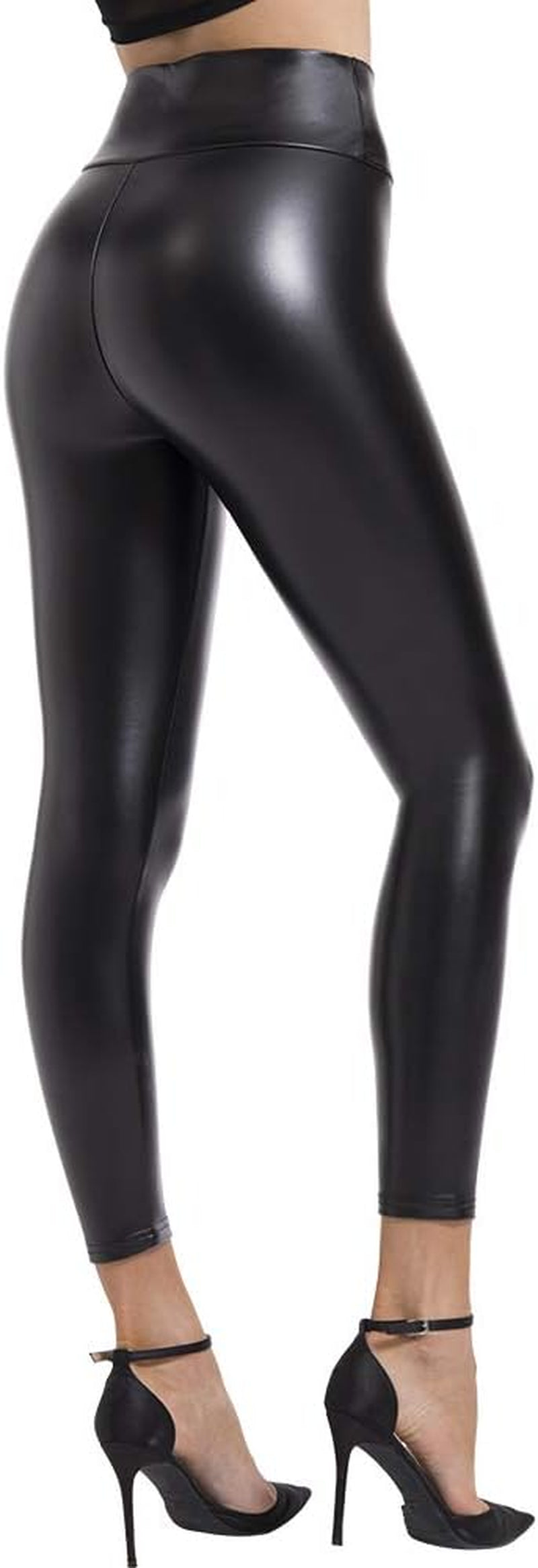 Faux Leather Leggings for Women High Waist Pants Black Elastic Tights