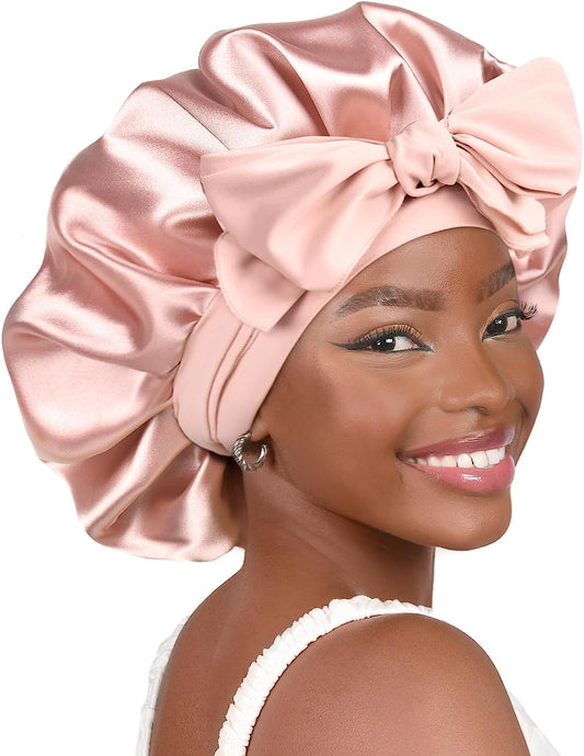 Luxurious Double Layer Satin Bonnet for Women - Perfect Sleep Accessory for Curly Hair with Adjustable Tie Band