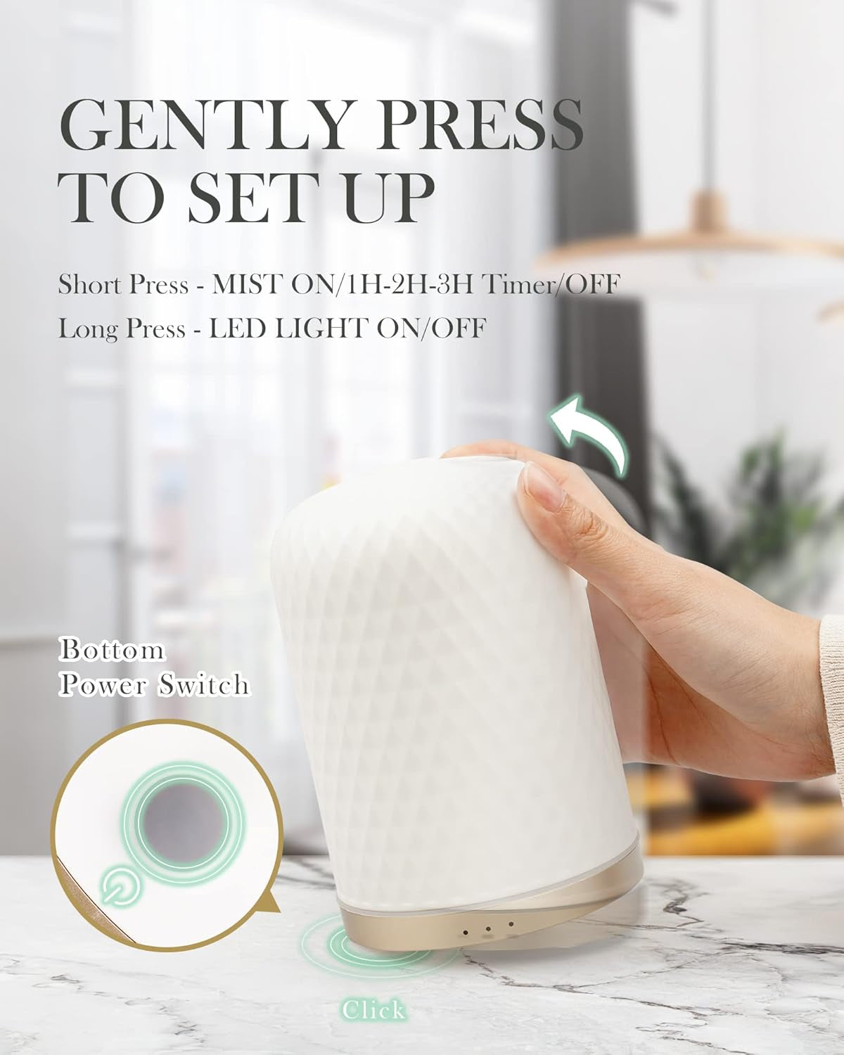 Aesthetic Ceramic Essential Oil Diffuser - 110ml Ultrasonic USB-Powered Diffuser for Large Rooms, Yoga, and Dorm Décor - Perfect Home Accent in Elegant White