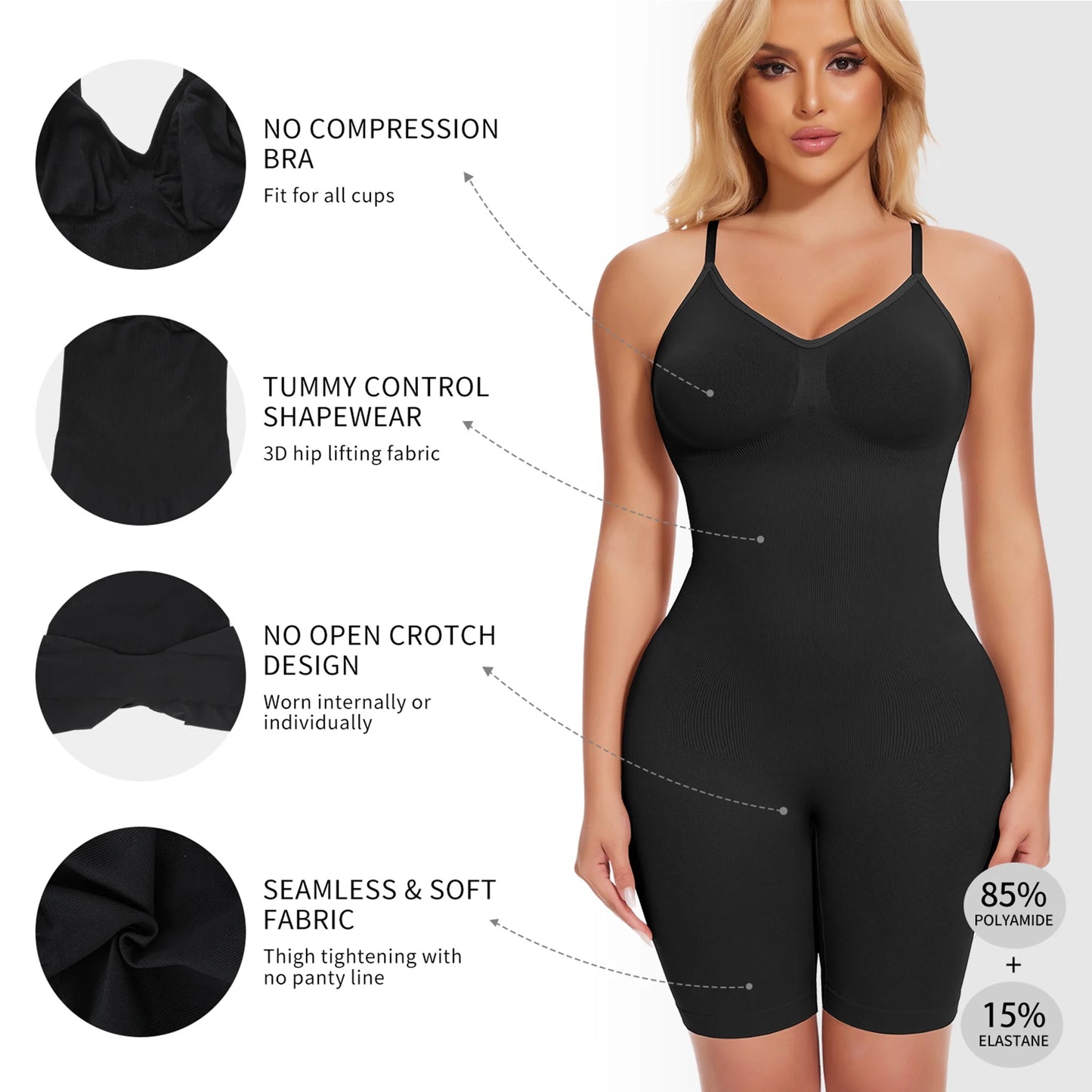 Sculpting Tummy Control Bodysuit for Women - Seamless Racerback Shapewear Tank Top