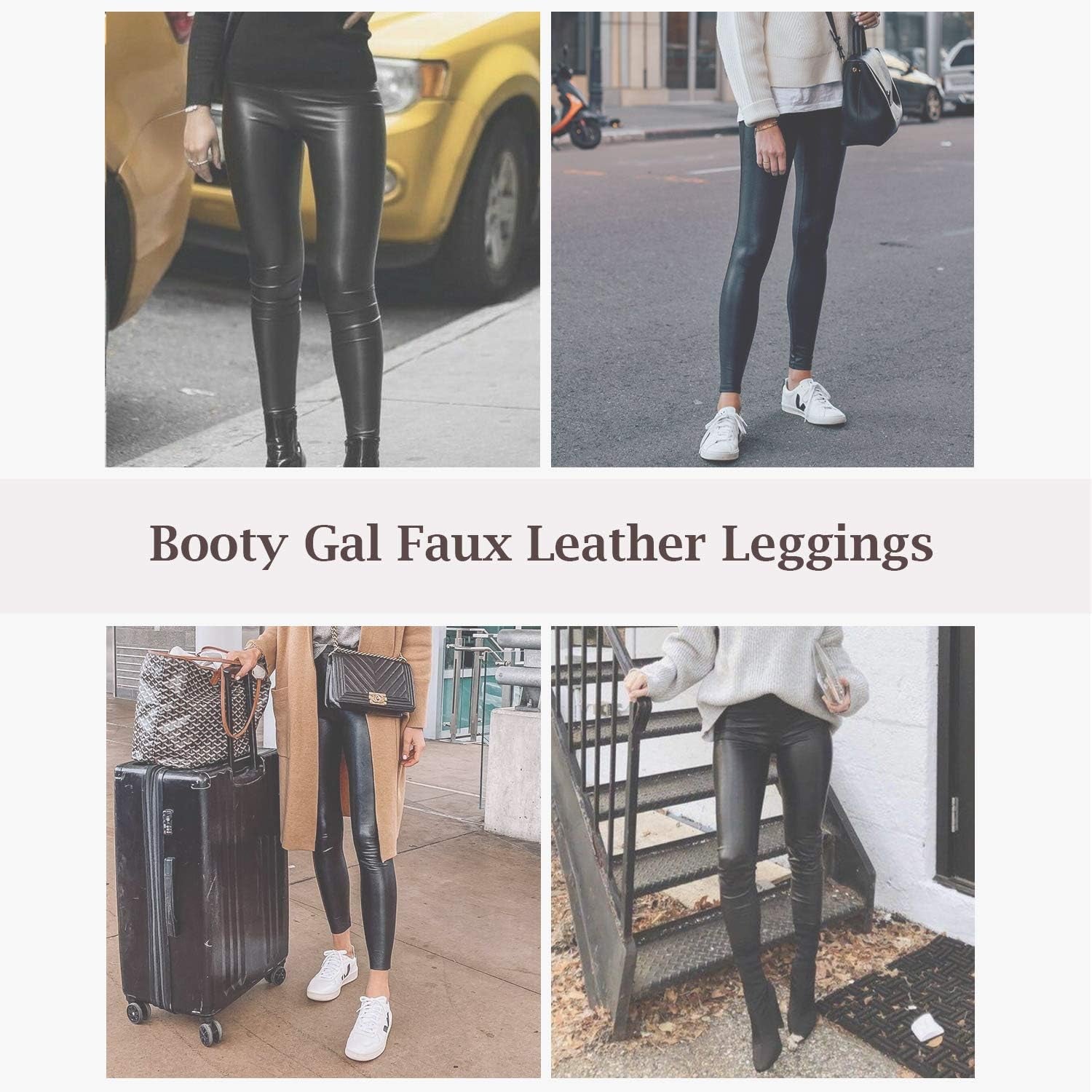 Faux Leather Leggings for Women High Waist Pants Black Elastic Tights