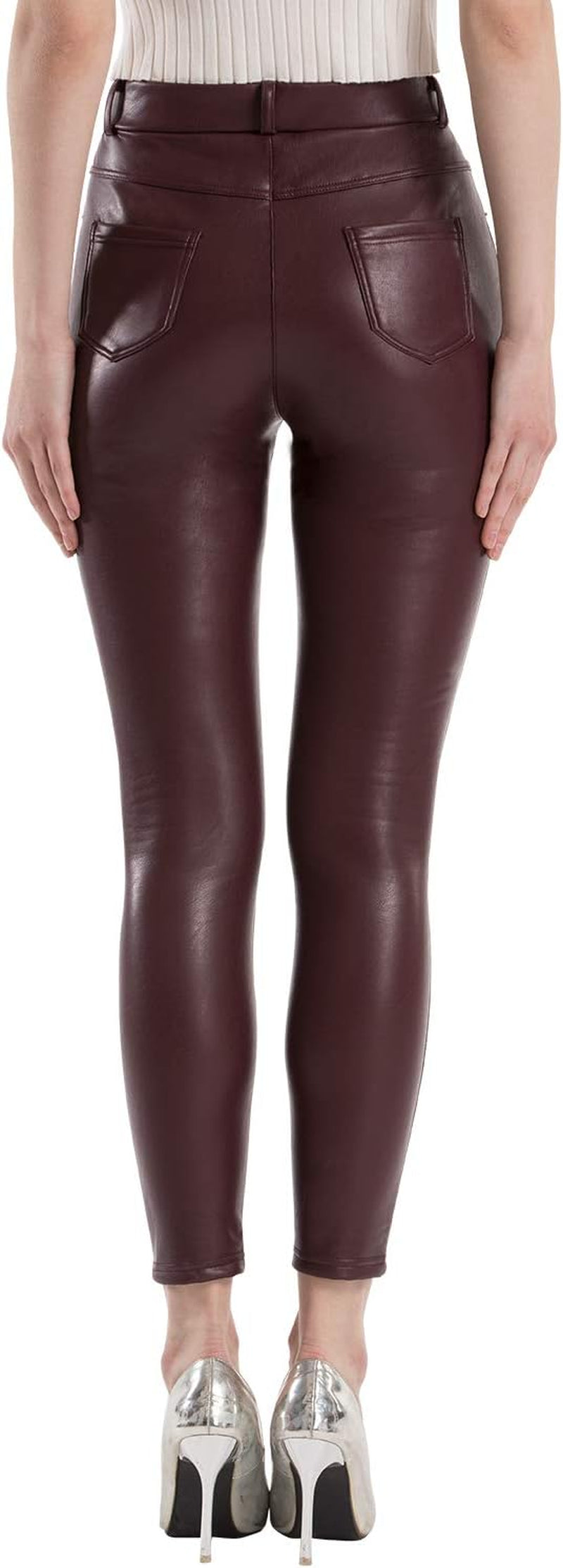 Faux Leather Leggings for Women High Waisted Pleather Pants Stretch Tights with Pockets